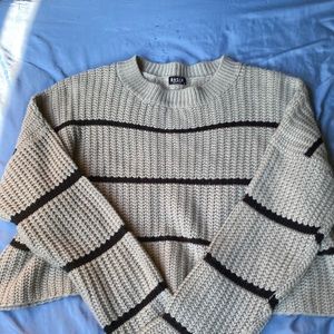 Basix edition size large gray and black striped sweater